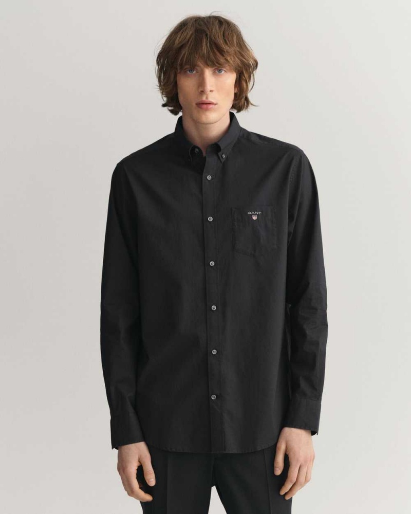 Gant Regular Fit Broadcloth Men\'s Shirts Black | BHPQZ-8053