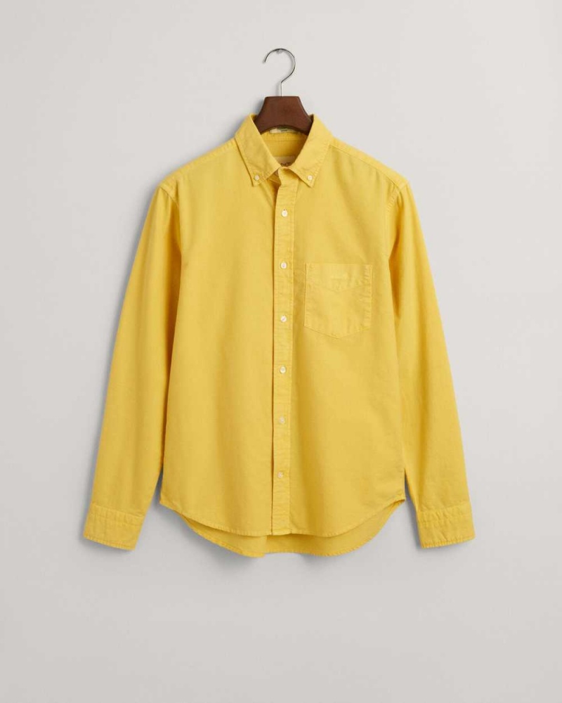 Gant Regular Fit Brushed Oxford Men's Shirts Parchment Yellow | FXUDM-6301