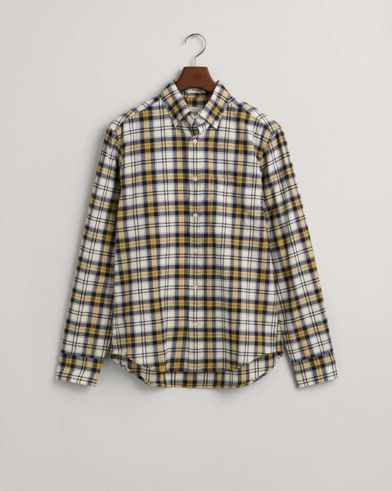 Gant Regular Fit Checked Brushed Oxford Men's Shirts Parchment Yellow | ODAFJ-5684