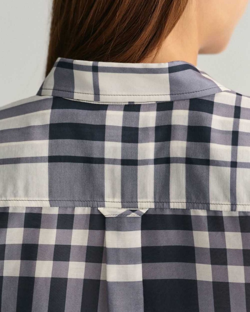 Gant Regular Fit Checked Cotton Silk Women's Shirts Evening Blue | WGXYV-7104