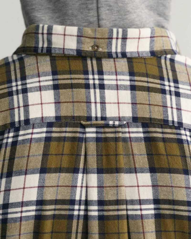 Gant Regular Fit Checked Flannel Men's Shirts Dark Cactus | OACZB-8409