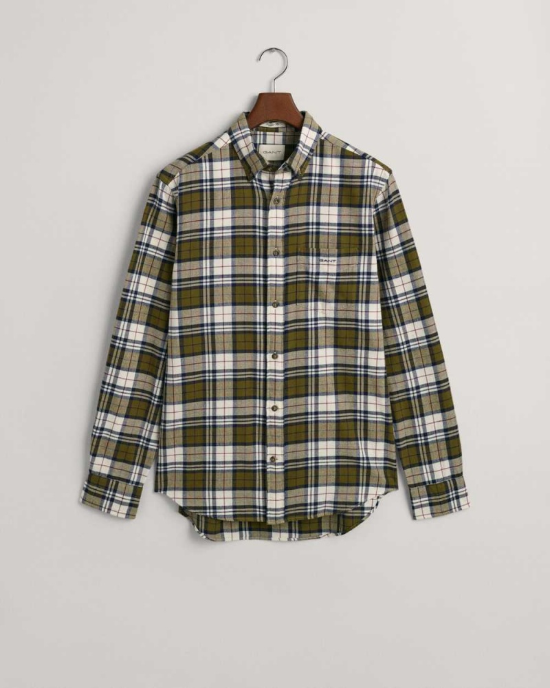 Gant Regular Fit Checked Flannel Men's Shirts Dark Cactus | OACZB-8409