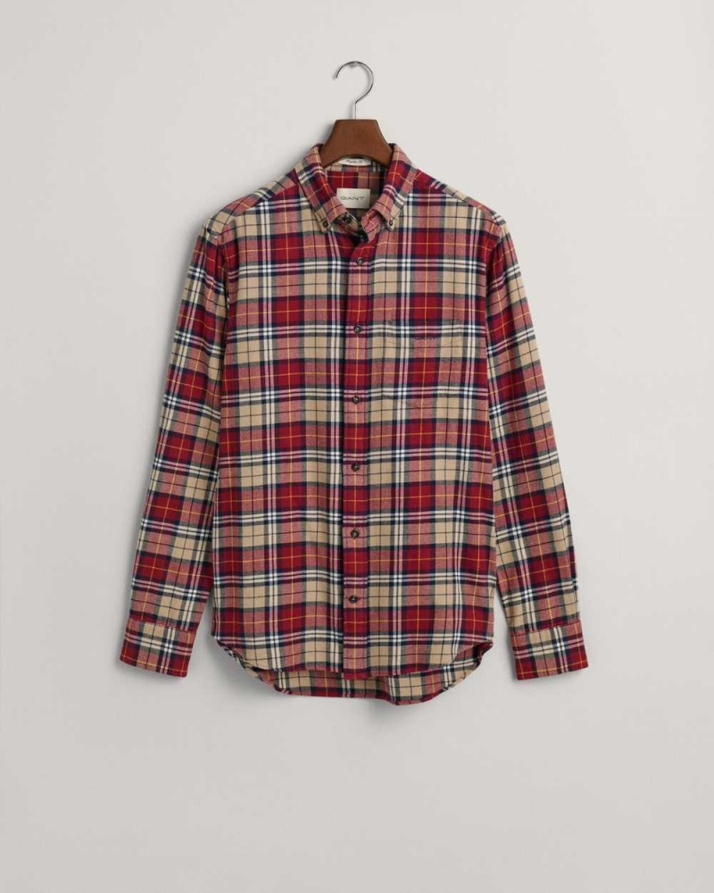 Gant Regular Fit Checked Flannel Men's Shirts Plumped Red | TWSNA-8714