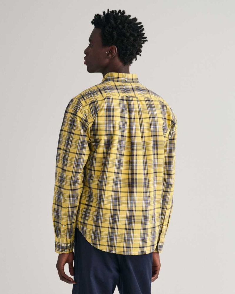 Gant Regular Fit Checked Poplin Men's Shirts Parchment Yellow | AVQMF-3164