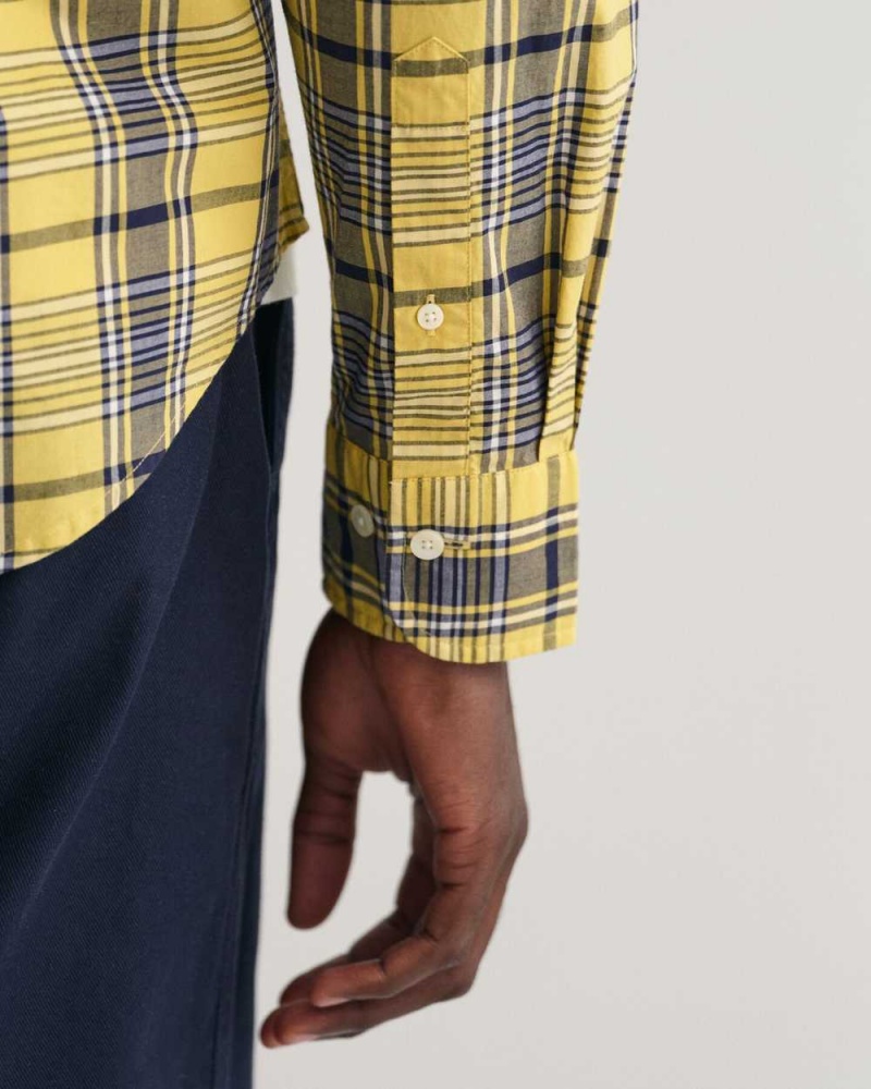 Gant Regular Fit Checked Poplin Men's Shirts Parchment Yellow | AVQMF-3164