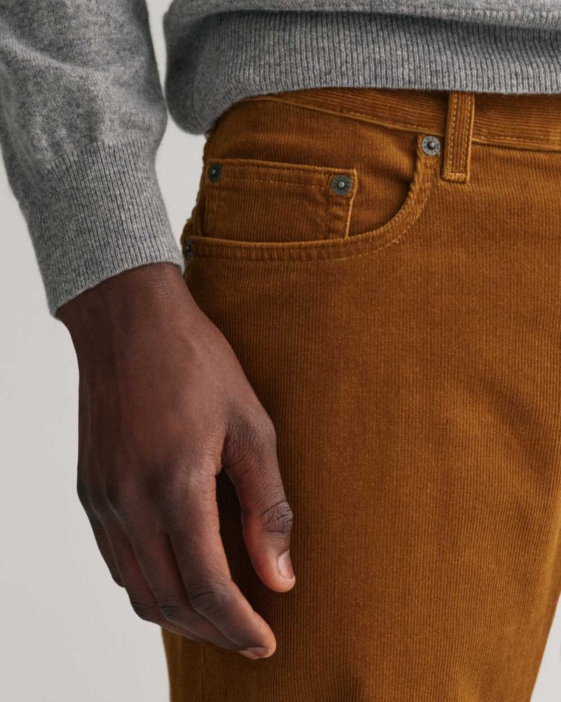 Gant Regular Fit Corduroy Men's Jeans Woody Brown | WXCVT-7381