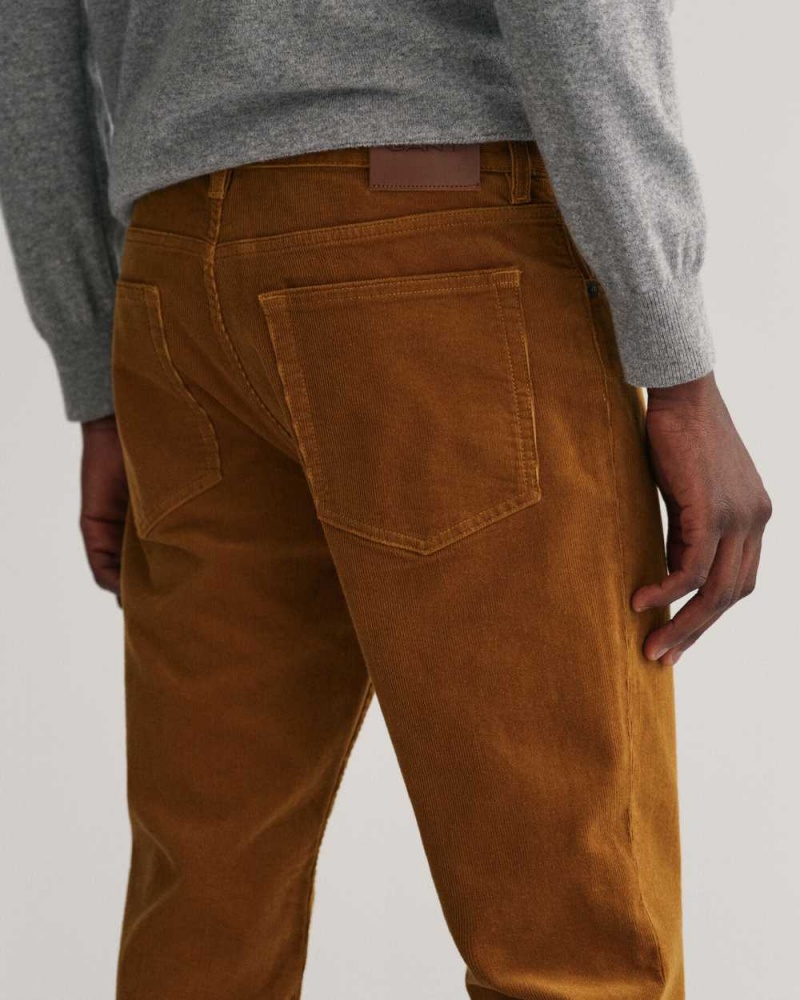 Gant Regular Fit Corduroy Men's Jeans Woody Brown | WXCVT-7381