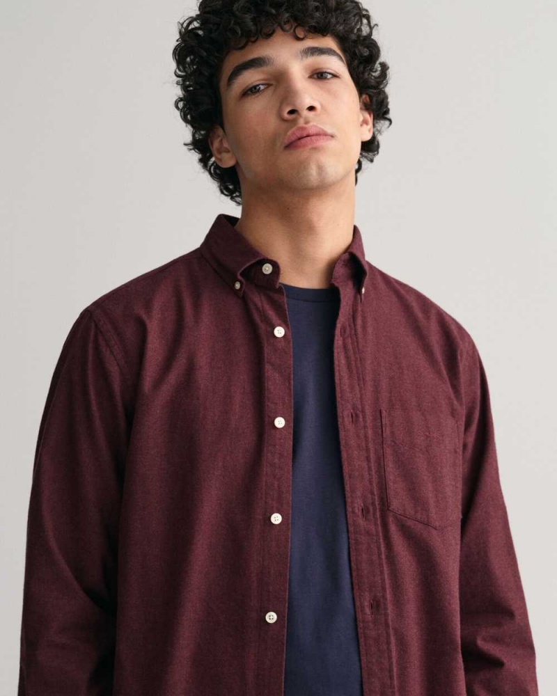 Gant Regular Fit Flannel Melange Men's Shirts Wine Red | SXKTD-9701