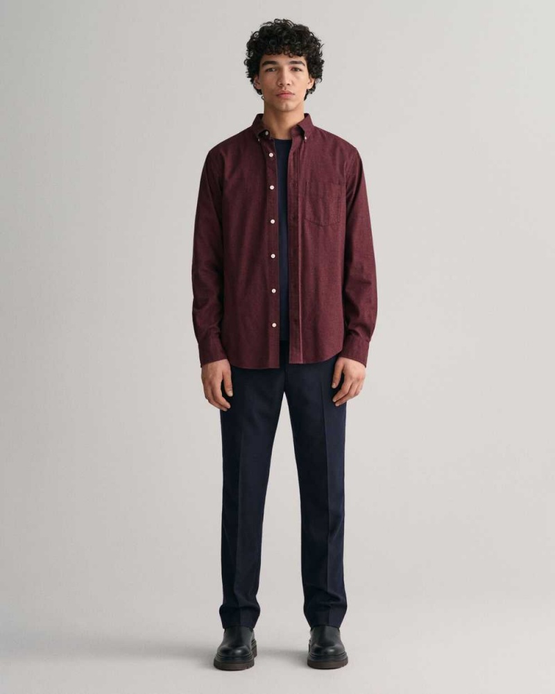 Gant Regular Fit Flannel Melange Men's Shirts Wine Red | SXKTD-9701