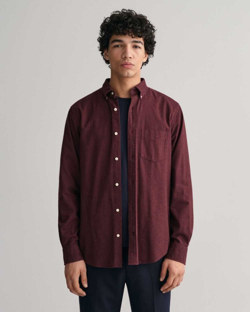 Gant Regular Fit Flannel Melange Men\'s Shirts Wine Red | SXKTD-9701