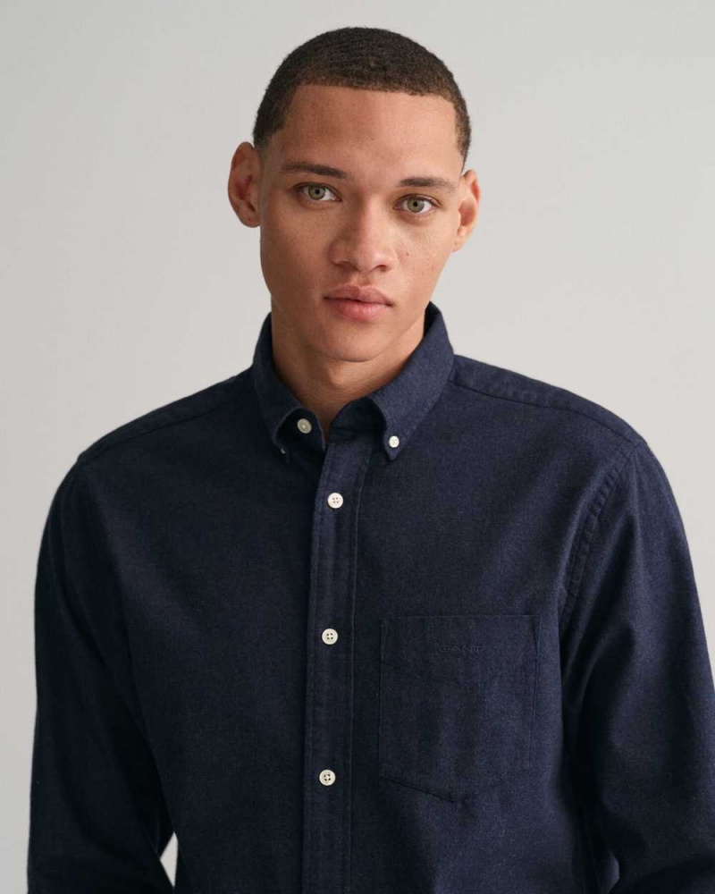 Gant Regular Fit Flannel Melange Men's Shirts Marine | QFLOE-3762