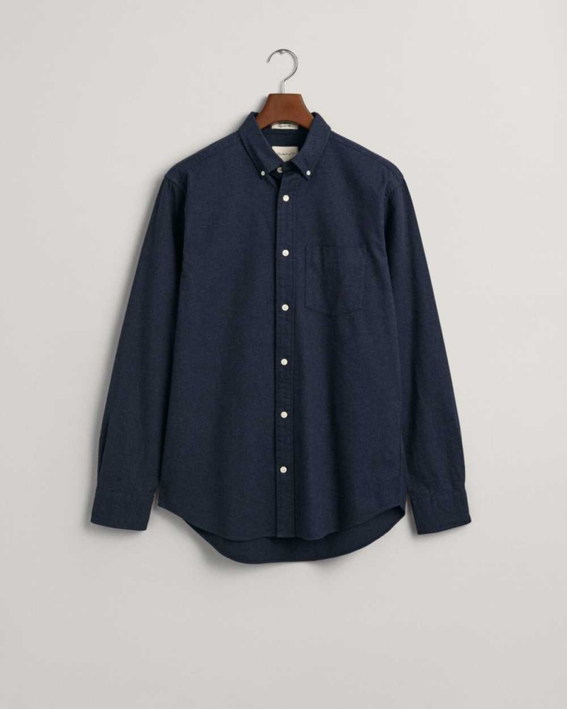 Gant Regular Fit Flannel Melange Men's Shirts Marine | QFLOE-3762