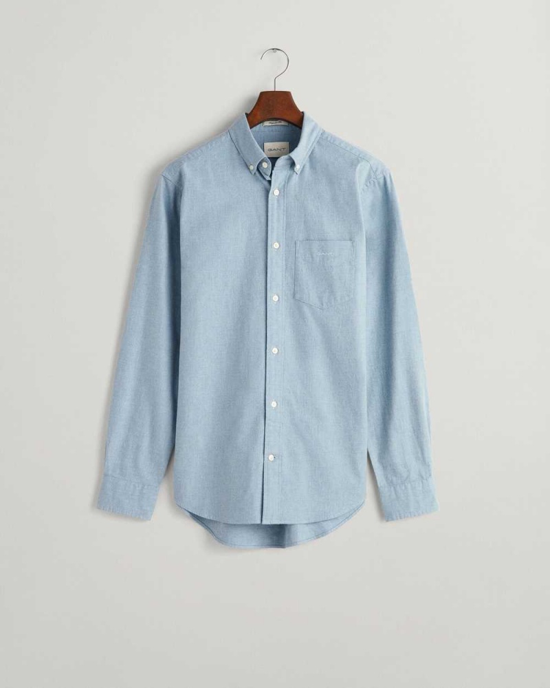 Gant Regular Fit Flannel Melange Men's Shirts Pastel Blue | QWTGC-1862