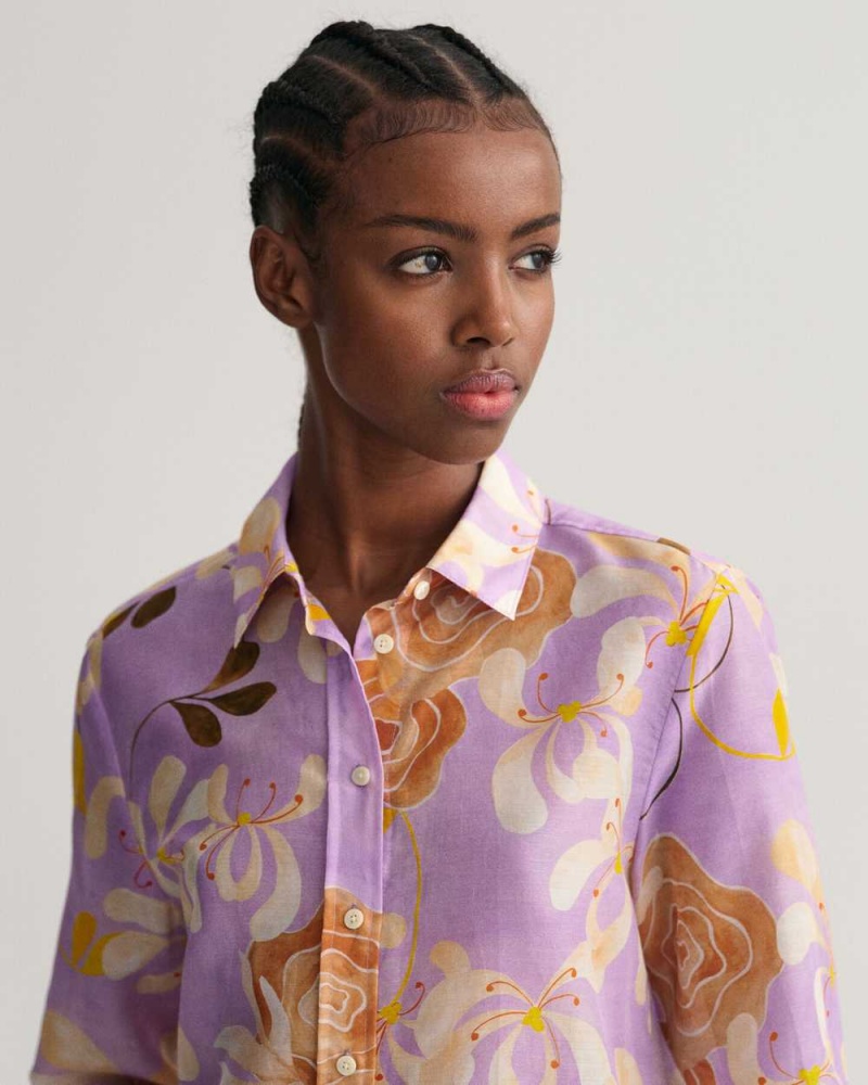 Gant Regular Fit Floral Print Cotton Silk Women's Shirts Soothing Lilac | ADUPT-2849