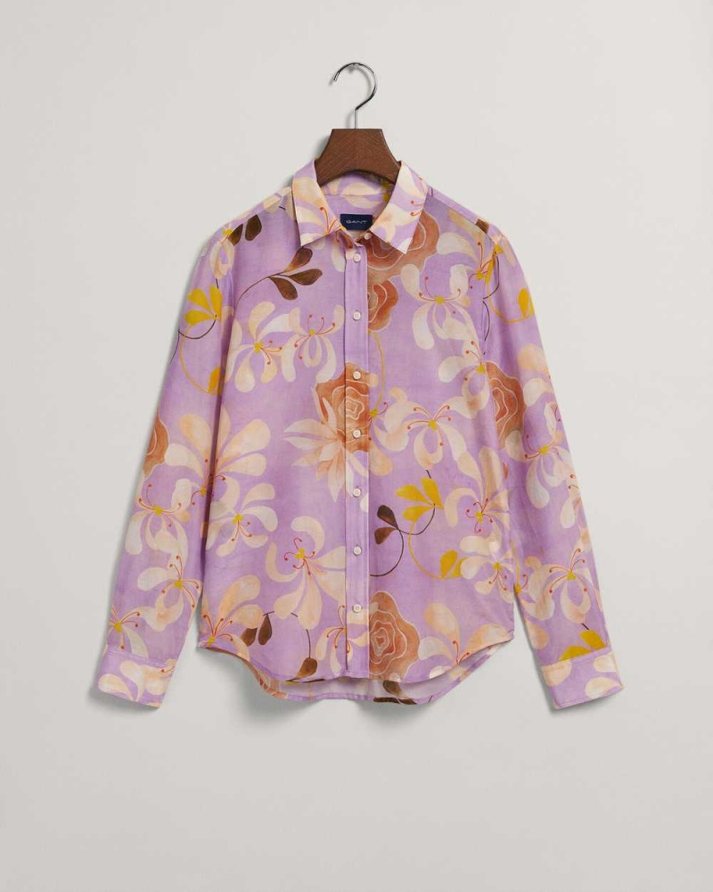 Gant Regular Fit Floral Print Cotton Silk Women's Shirts Soothing Lilac | ADUPT-2849