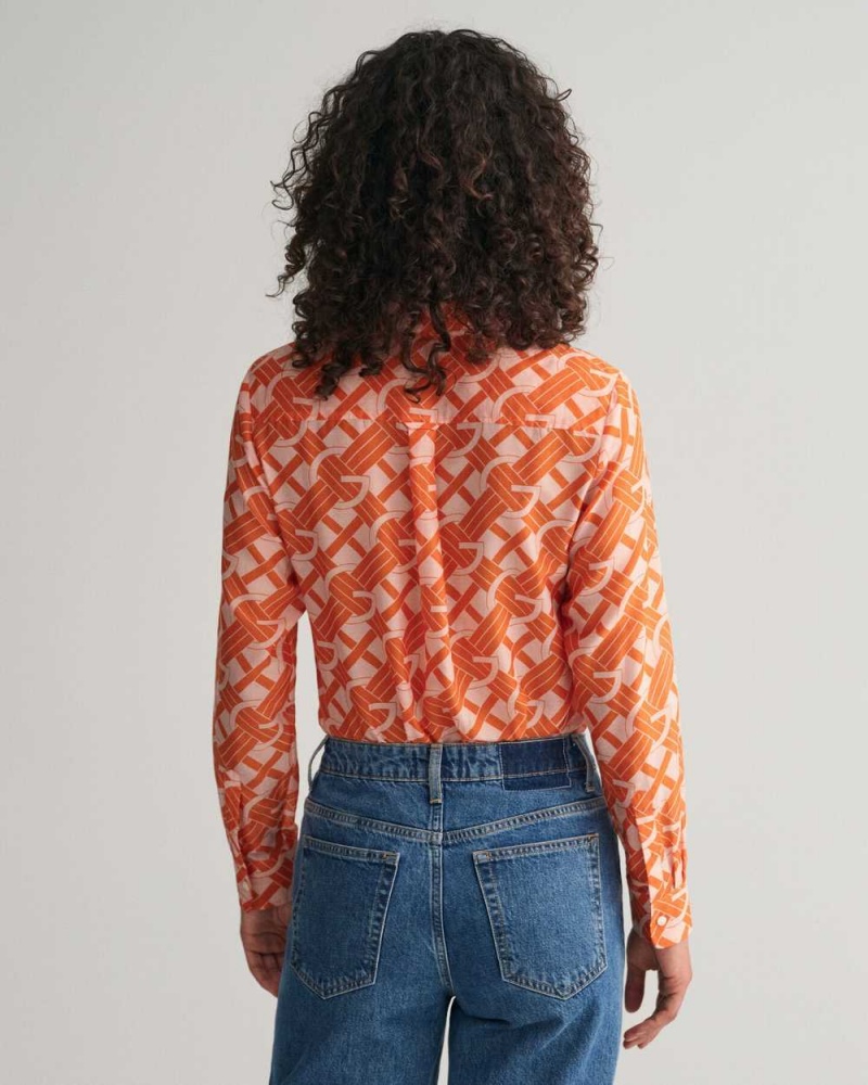 Gant Regular Fit G Patterned Cotton Silk Women's Shirts Pumpkin Orange | FJVZC-9062