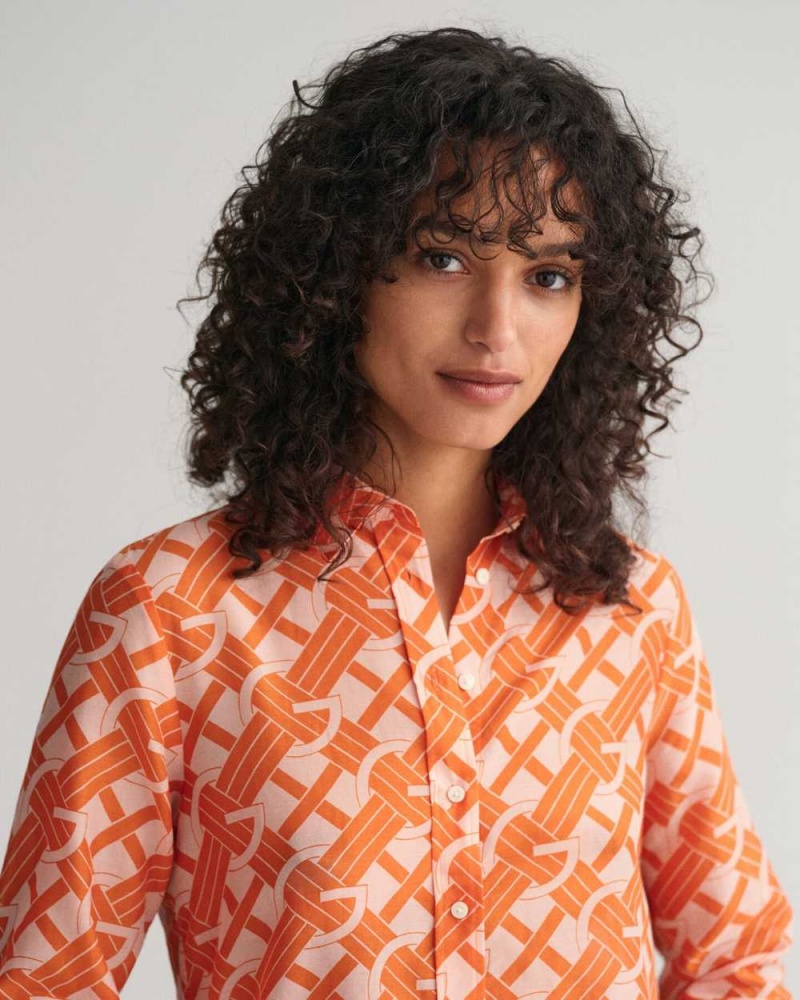 Gant Regular Fit G Patterned Cotton Silk Women's Shirts Pumpkin Orange | FJVZC-9062