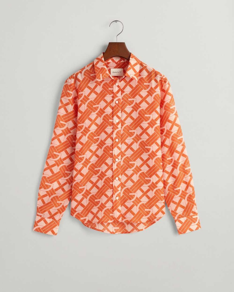 Gant Regular Fit G Patterned Cotton Silk Women's Shirts Pumpkin Orange | FJVZC-9062