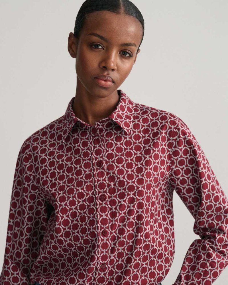 Gant Regular Fit Geometric Cotton Voile Women's Shirts Plumped Red | ZATBH-8470