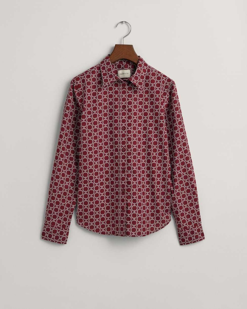 Gant Regular Fit Geometric Cotton Voile Women's Shirts Plumped Red | ZATBH-8470