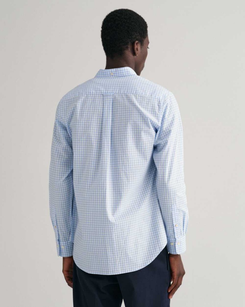 Gant Regular Fit Gingham Broadcloth Men's Shirts Capri Blue | QLCYT-4138