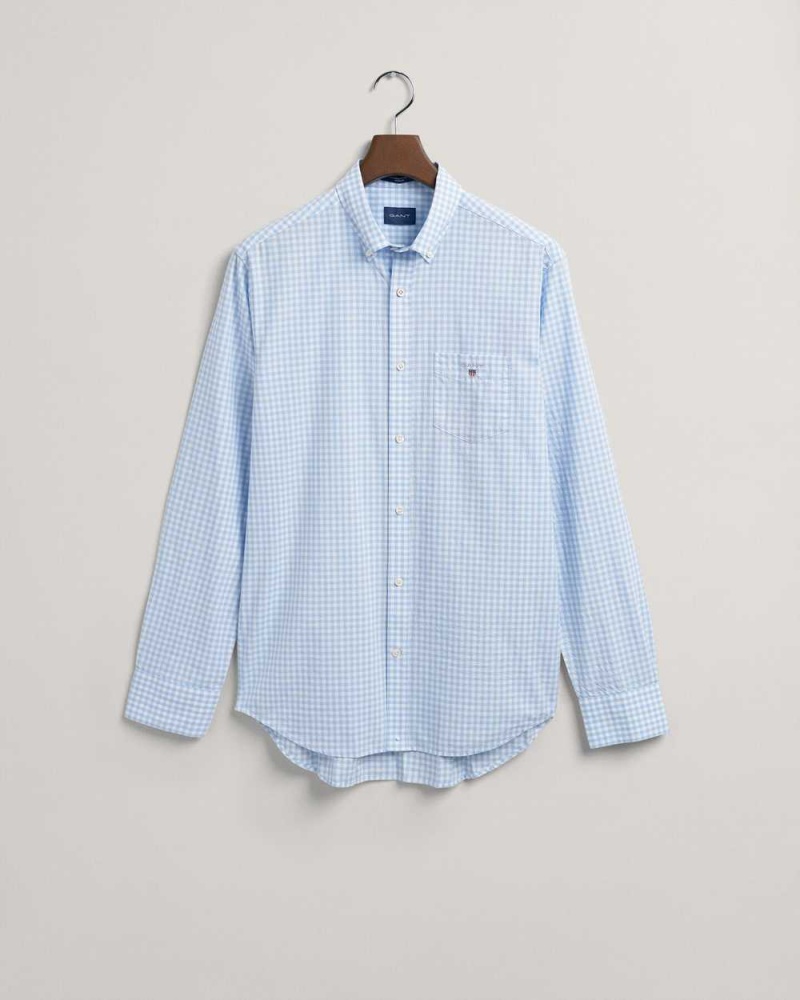 Gant Regular Fit Gingham Broadcloth Men's Shirts Capri Blue | QLCYT-4138