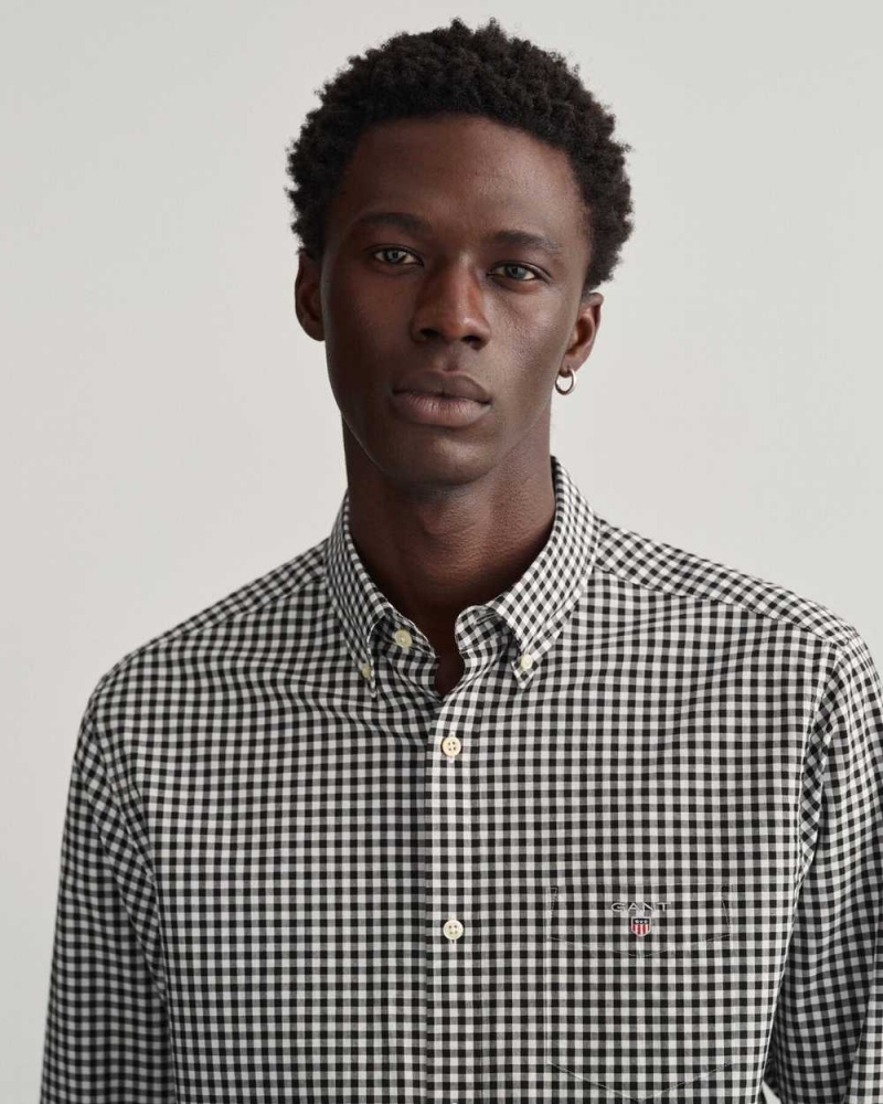 Gant Regular Fit Gingham Broadcloth Men's Shirts Black | IJTZF-4607