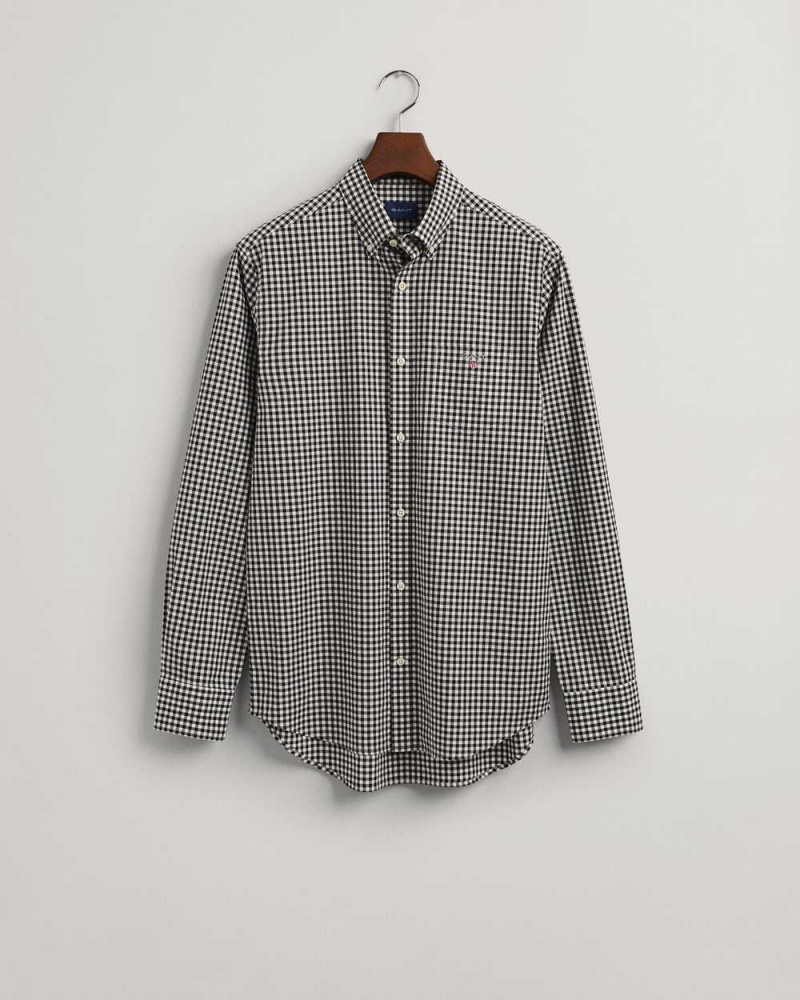 Gant Regular Fit Gingham Broadcloth Men's Shirts Black | IJTZF-4607