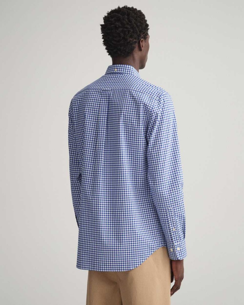 Gant Regular Fit Gingham Broadcloth Men's Shirts College Blue | AKZXN-7934