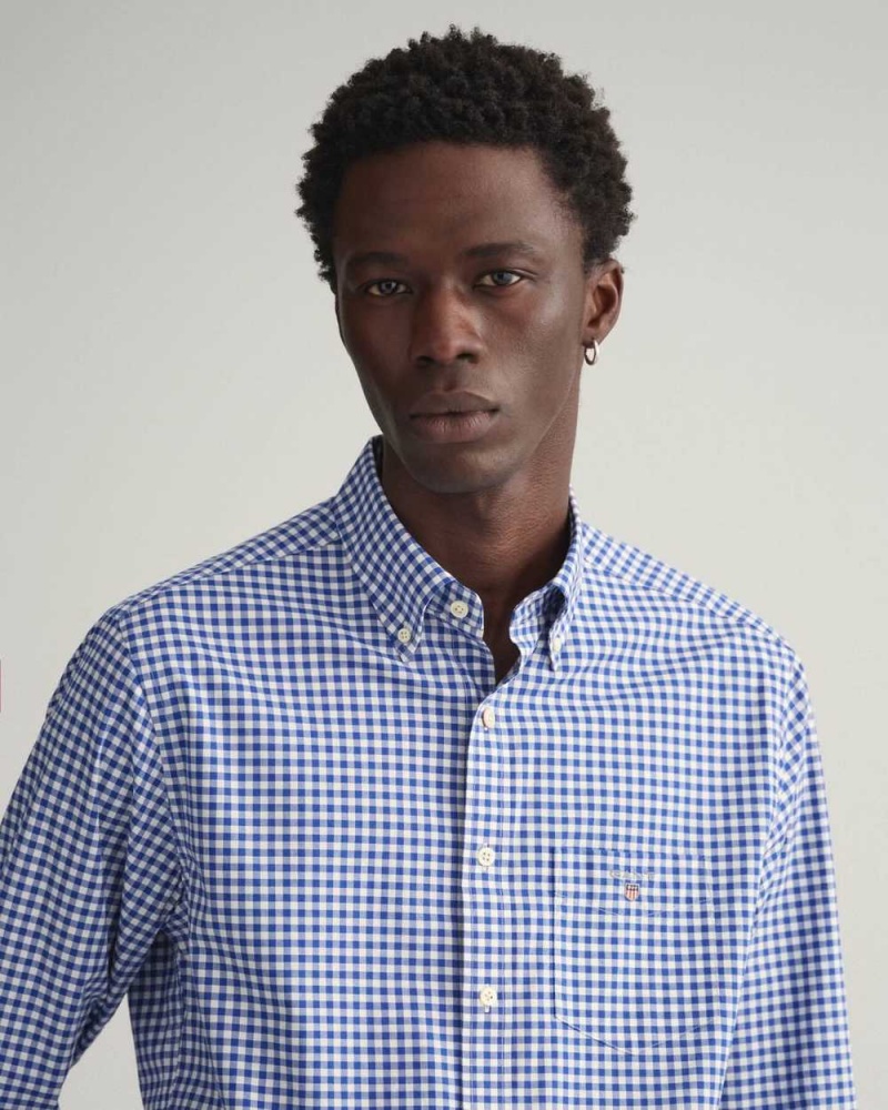 Gant Regular Fit Gingham Broadcloth Men's Shirts College Blue | AKZXN-7934