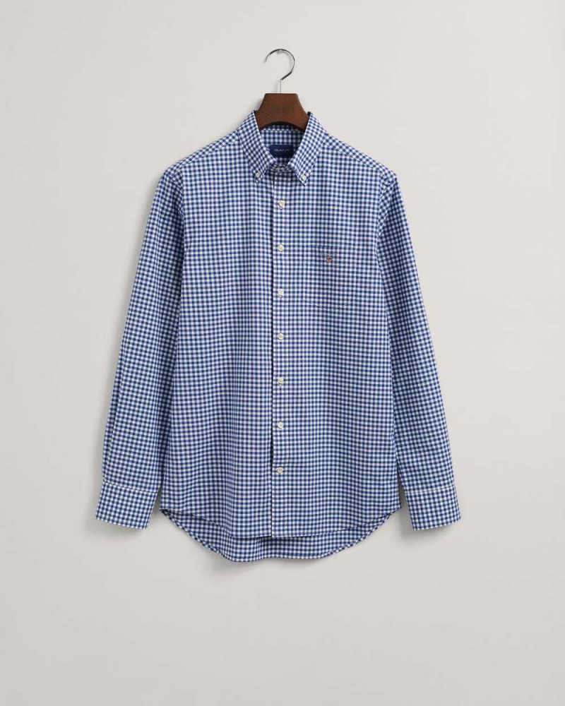 Gant Regular Fit Gingham Broadcloth Men's Shirts College Blue | AKZXN-7934