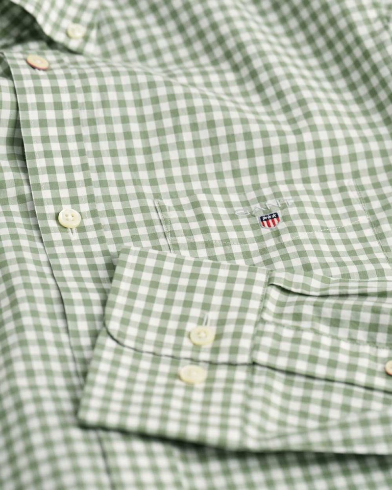 Gant Regular Fit Gingham Broadcloth Men's Shirts Kalamata Green | TROUW-7432