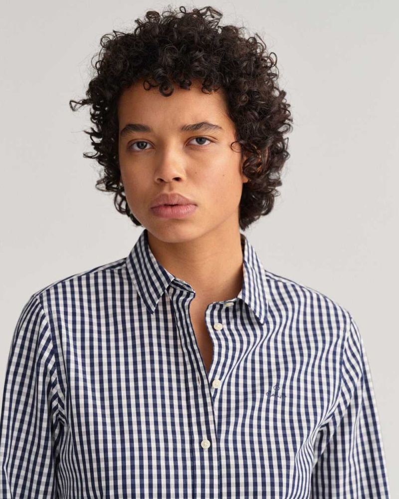 Gant Regular Fit Gingham Broadcloth Women's Shirts Classic Blue | NPMWJ-8269