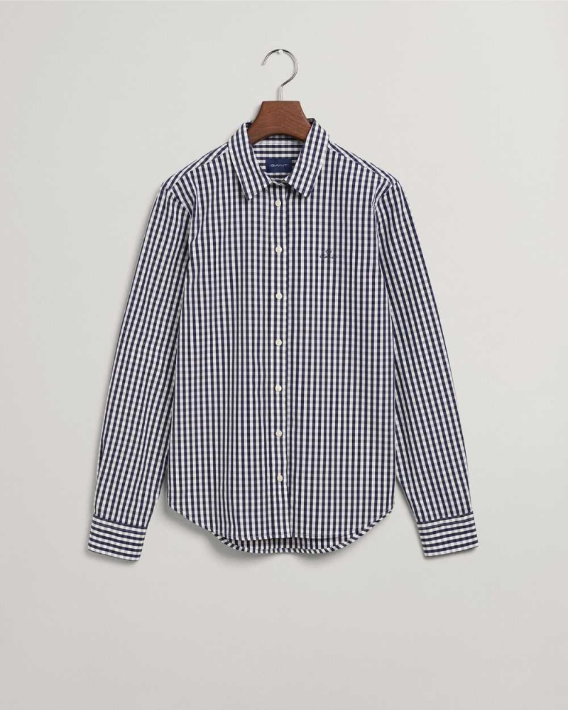 Gant Regular Fit Gingham Broadcloth Women's Shirts Classic Blue | NPMWJ-8269