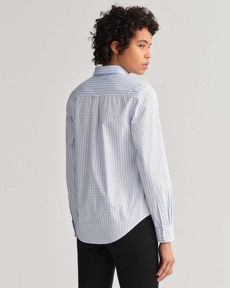 Gant Regular Fit Gingham Broadcloth Women's Shirts Hamptons Blue | XJUFQ-8541