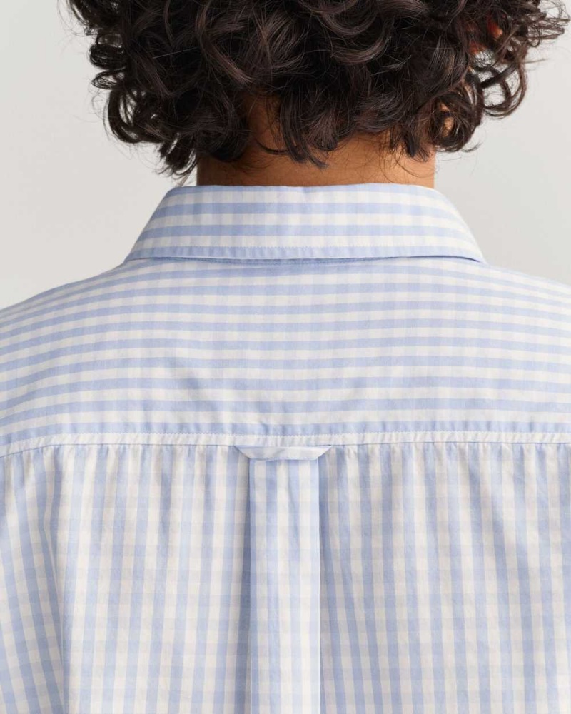 Gant Regular Fit Gingham Broadcloth Women's Shirts Hamptons Blue | XJUFQ-8541