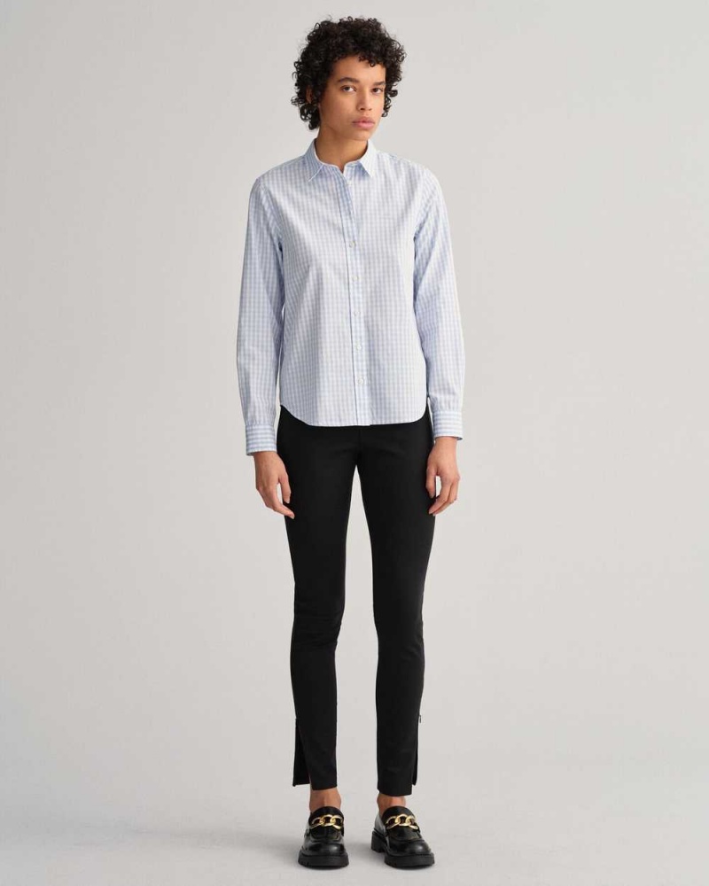 Gant Regular Fit Gingham Broadcloth Women's Shirts Hamptons Blue | XJUFQ-8541