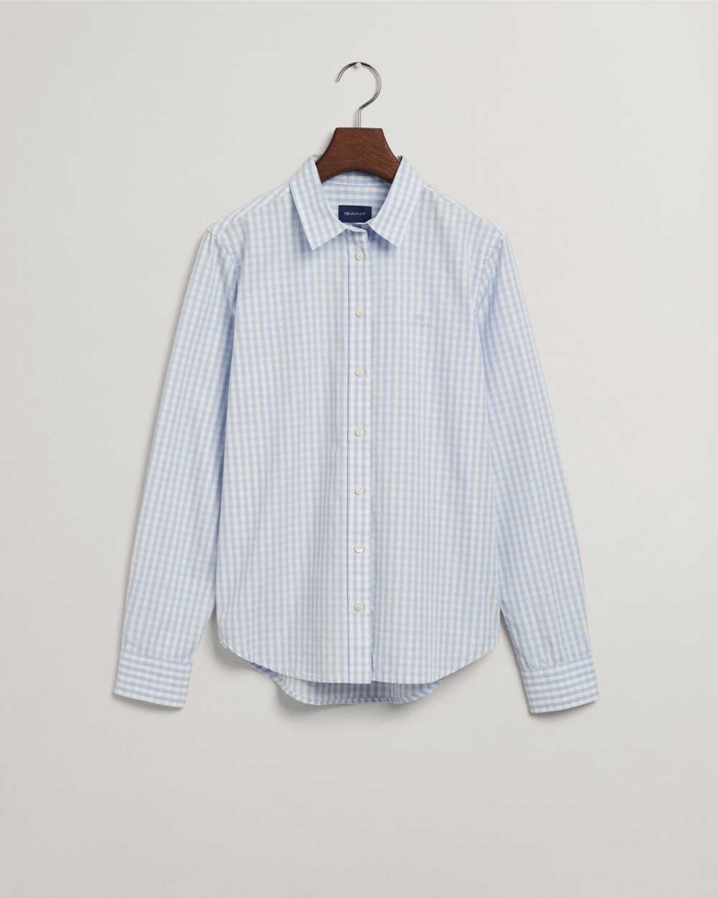 Gant Regular Fit Gingham Broadcloth Women's Shirts Hamptons Blue | XJUFQ-8541