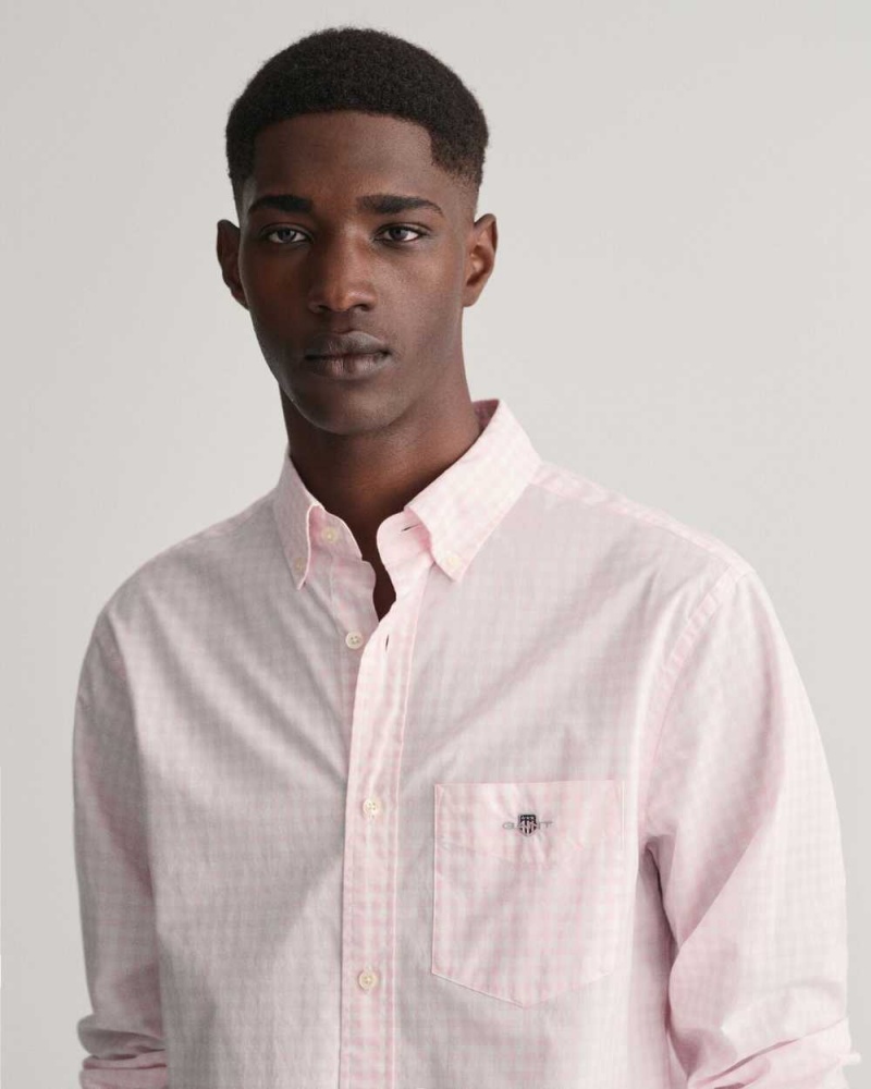 Gant Regular Fit Gingham Poplin Men's Shirts Light Pink | HWIKF-2360