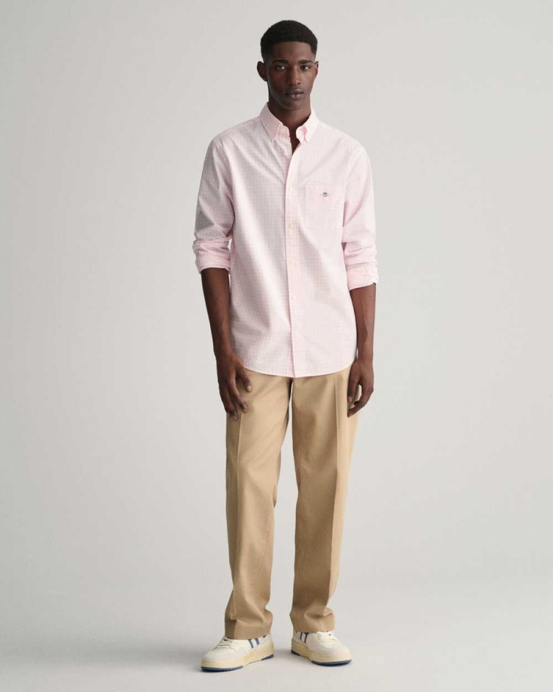 Gant Regular Fit Gingham Poplin Men's Shirts Light Pink | HWIKF-2360