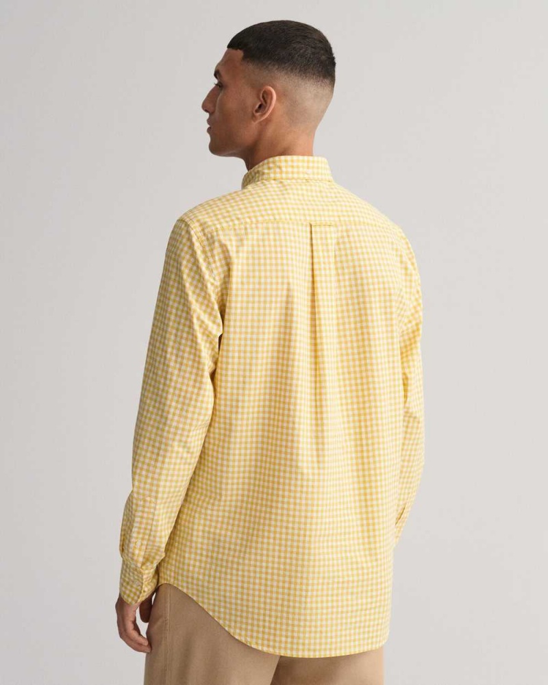 Gant Regular Fit Gingham Poplin Men's Shirts Parchment Yellow | UZSXK-2791