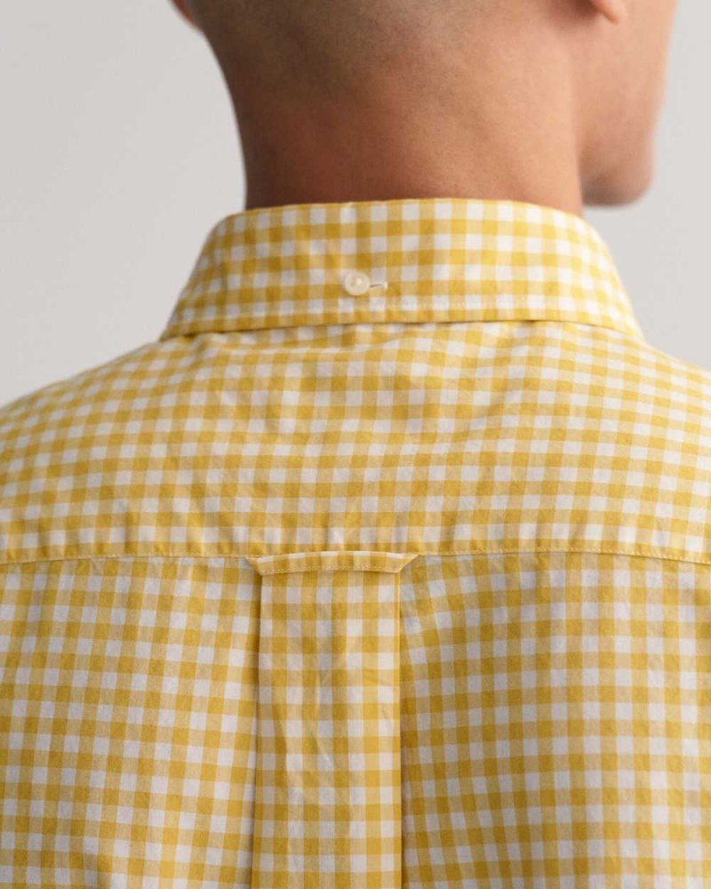 Gant Regular Fit Gingham Poplin Men's Shirts Parchment Yellow | UZSXK-2791