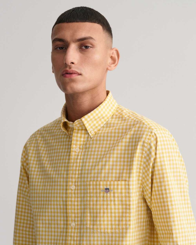 Gant Regular Fit Gingham Poplin Men's Shirts Parchment Yellow | UZSXK-2791