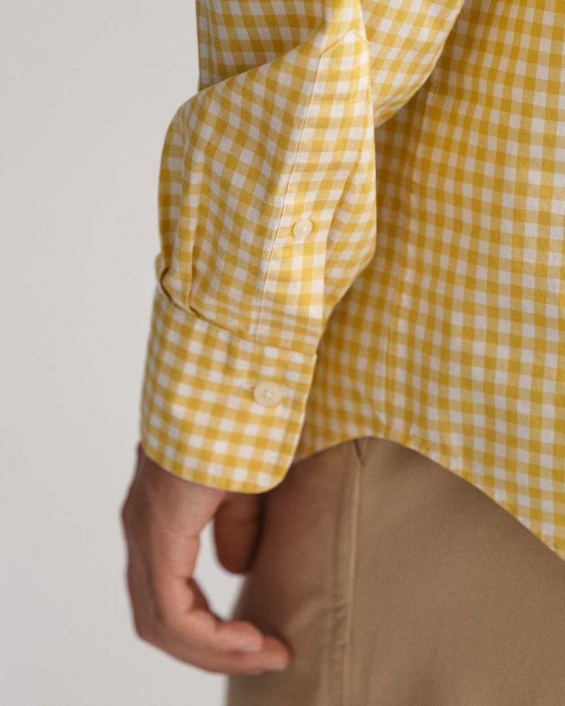 Gant Regular Fit Gingham Poplin Men's Shirts Parchment Yellow | UZSXK-2791