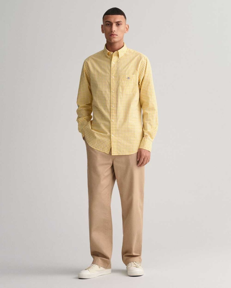 Gant Regular Fit Gingham Poplin Men's Shirts Parchment Yellow | UZSXK-2791