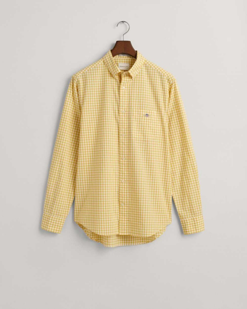 Gant Regular Fit Gingham Poplin Men's Shirts Parchment Yellow | UZSXK-2791