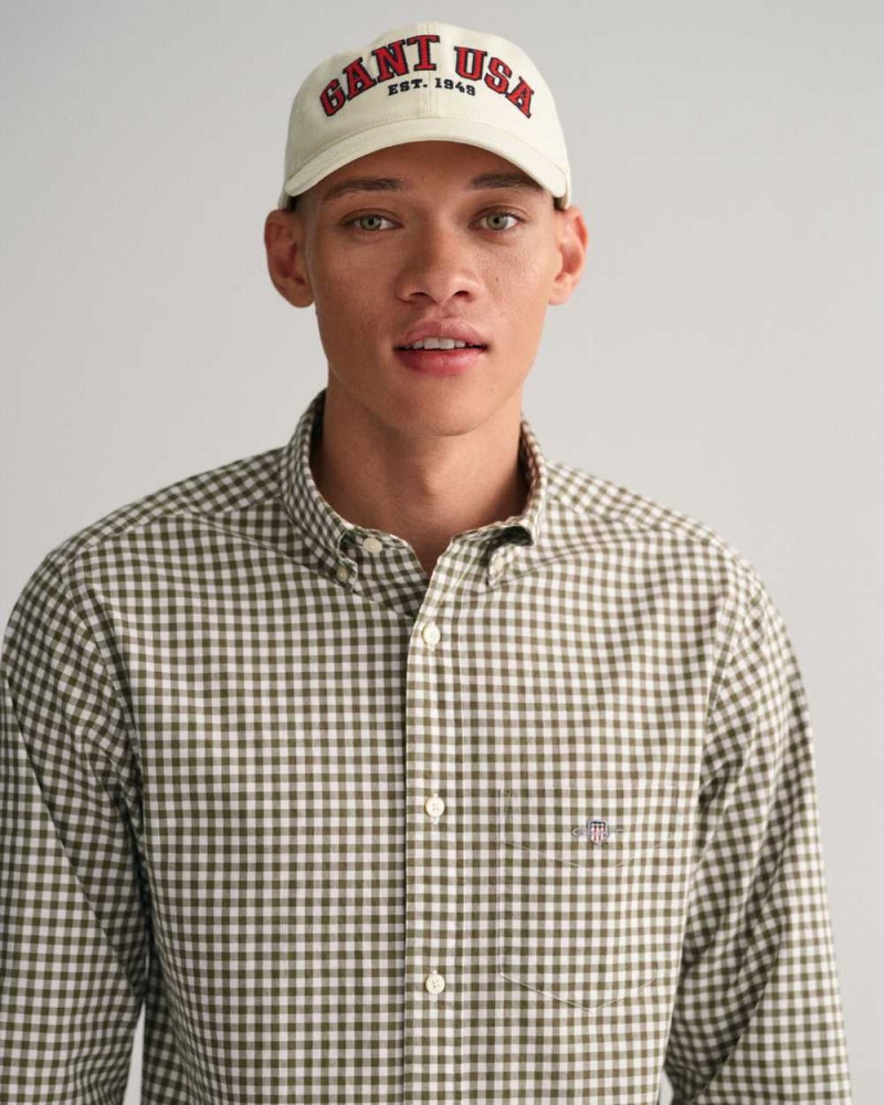 Gant Regular Fit Gingham Poplin Men's Shirts Juniper Green | OFASC-2708