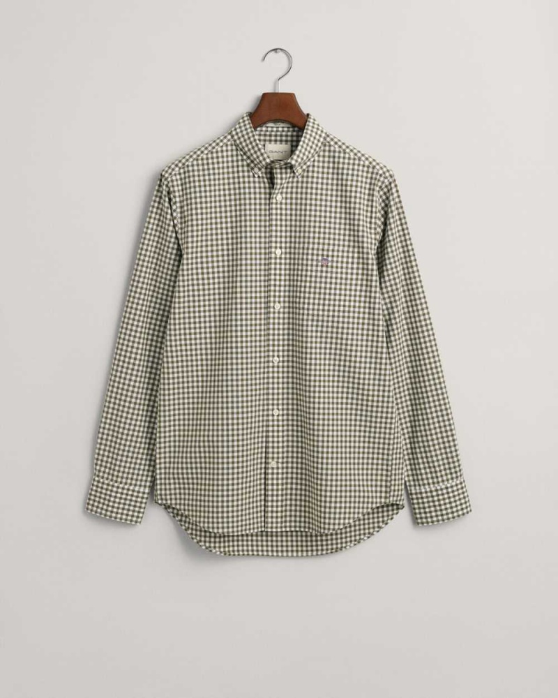 Gant Regular Fit Gingham Poplin Men's Shirts Juniper Green | OFASC-2708