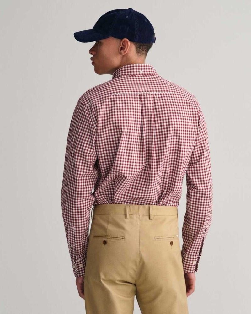 Gant Regular Fit Gingham Poplin Men's Shirts Plumped Red | YXPHO-1509