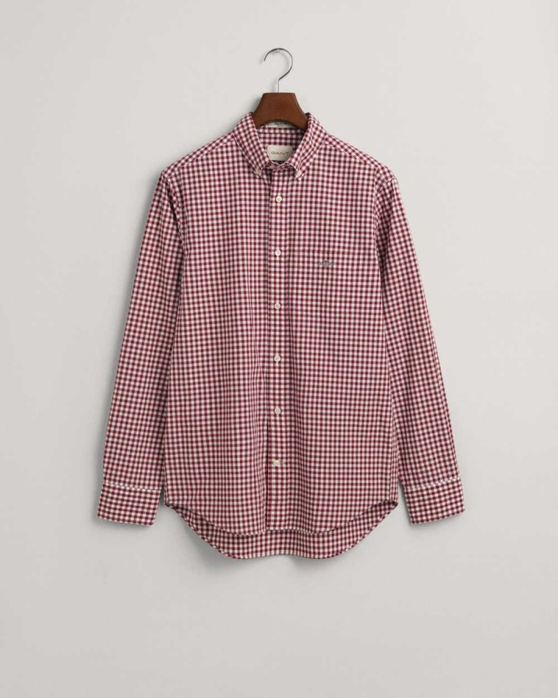 Gant Regular Fit Gingham Poplin Men's Shirts Plumped Red | YXPHO-1509